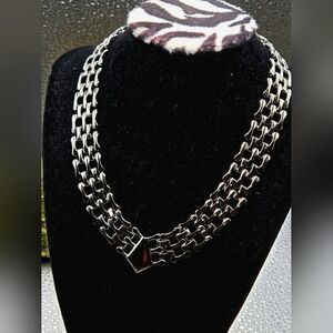 "5/$25" Basket Weave Silvertone Collar Bib Statement Necklace 17"